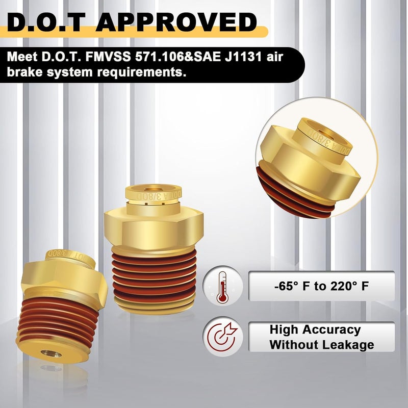 Siptenk 3/8" DOT Brass Push to Connect Air Line Fittings 5 PCS, 3/8" OD Tube x 1/2" NPT Thread Air Brake Line Quick Connect Fittings for Truck Trailers Industry Air System - Image 4